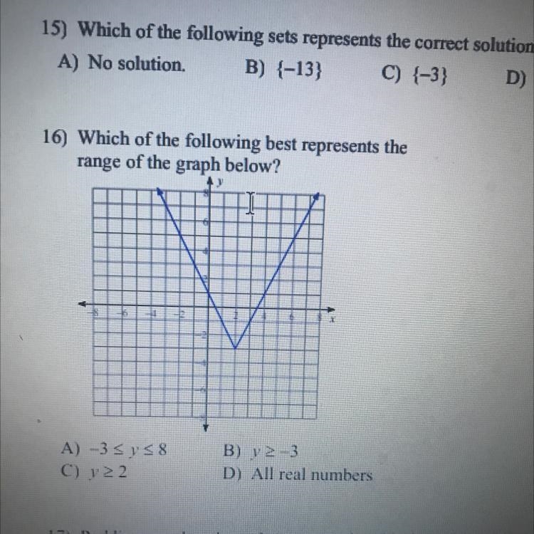 16) Which of the following best represents the range of the graph below? A) -3 5 y-example-1