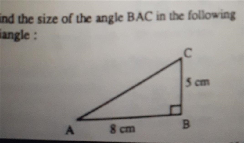 Find the size of the angle BAC in the following triangle: ​-example-1