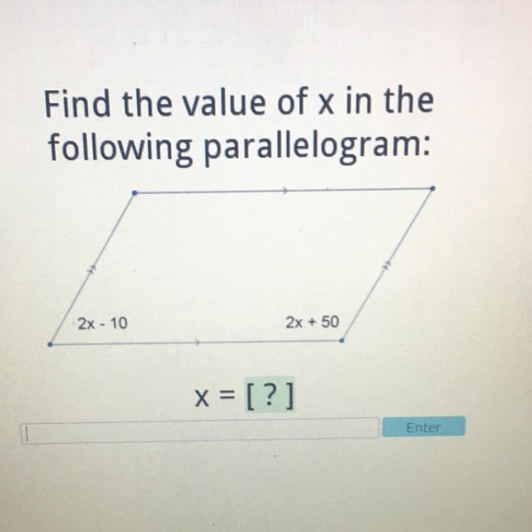 Find the value of x in the following parallelogram:-example-1