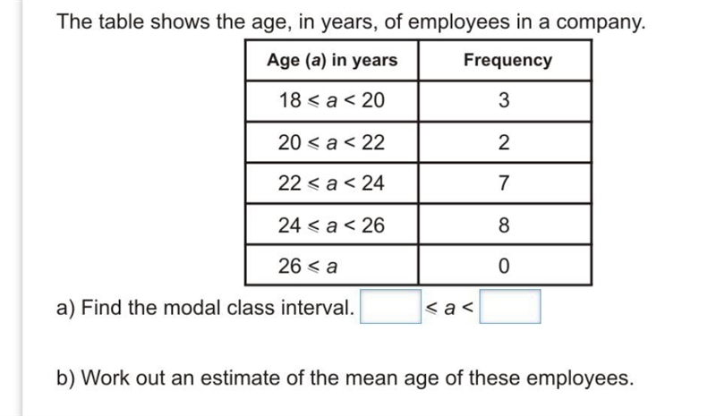 The table show the age in years of employees in a company-example-1