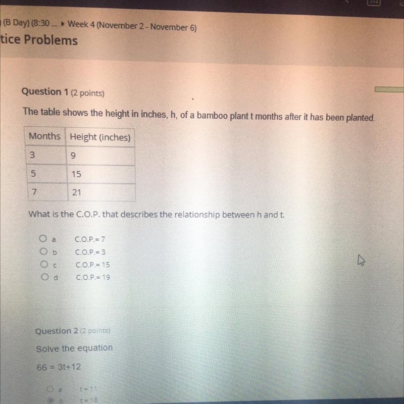 What is the c.o.p. that describes the relationship between h and t.-example-1