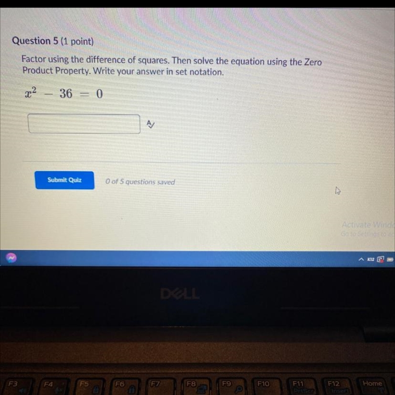 X^2 - 36 = 0. Factor using the difference squares. Then solve the equation using the-example-1