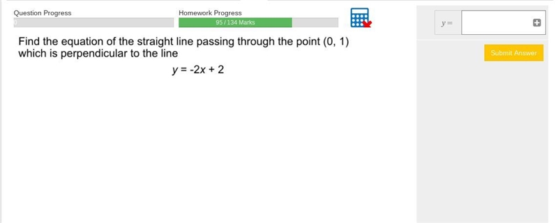 Find the equation of a straight line passing through the point (0,1) which is perpendicular-example-1