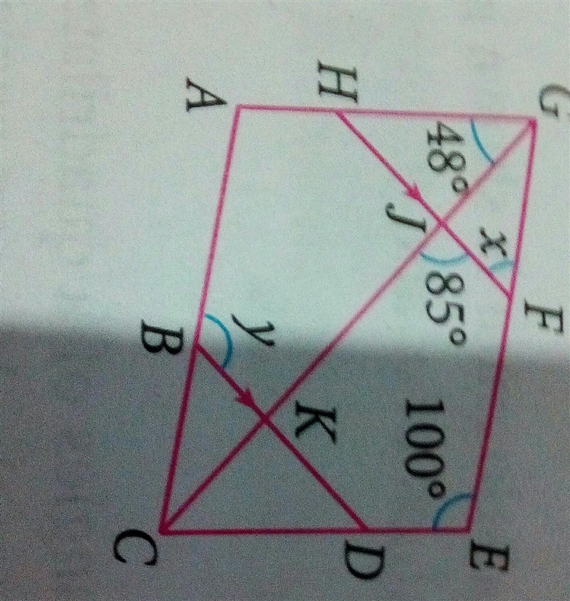 ACEG is a paralellogram. BKD, HJF and CKJG are straight lines. Find the values of-example-1