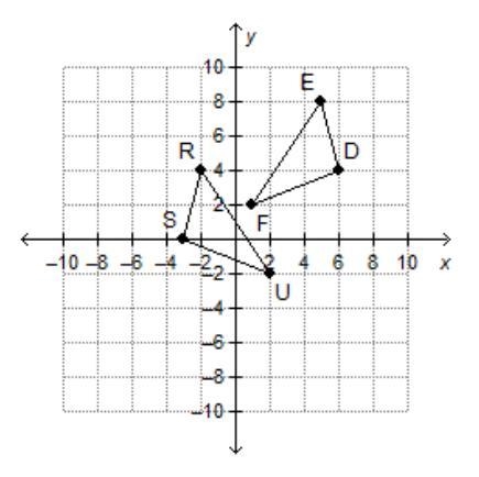 Triangle DEF is reflected over the y-axis, and then translated down 4 units and right-example-1