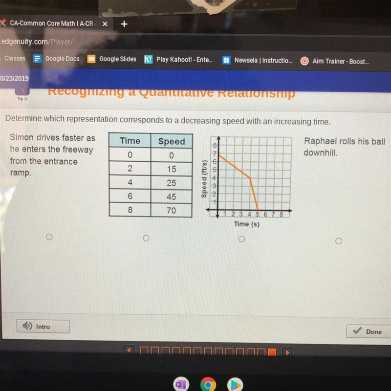 Determine which representation corresponds to a decreasing speed with an increasing-example-1