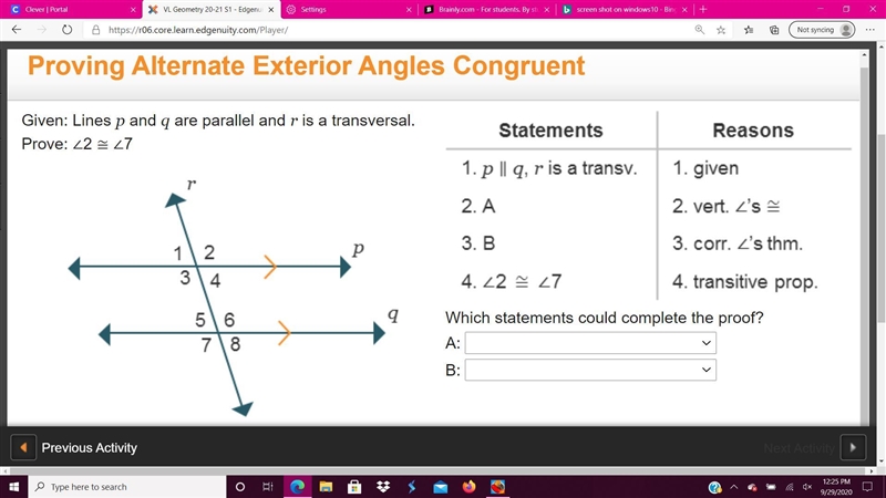 Given: Lines p and q are parallel and r is a transversal. Prove: ∠2 ≅ ∠7-example-1