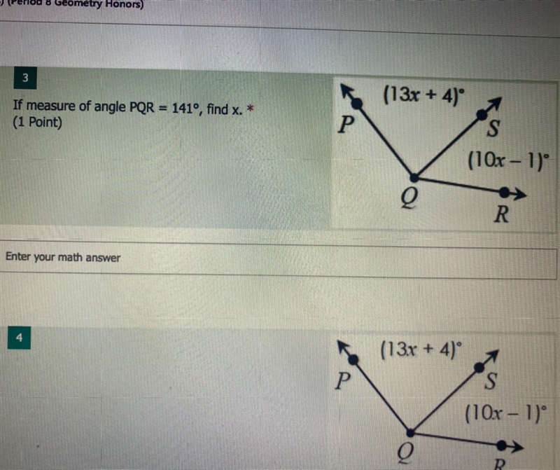 If measure of angle PQR= 141, find x-example-1