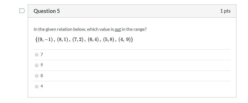 In the given relation below, which value is not in the range?(ONLY HAVE 2 HOURS TO-example-1