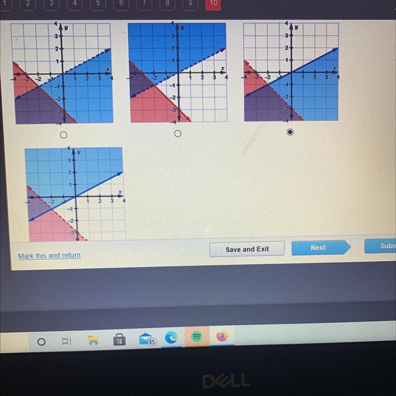 Consider this system of inequalities. x + y<_-3 y Which graph shows the solution-example-1