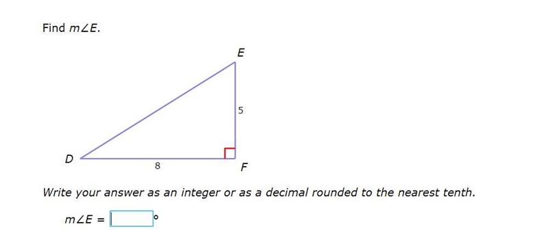 PLEASE HELP ASAP!!! I NEED CORRECT ANSWERS ONLY PLEASE!!! Find m∠E. Write your answer-example-1