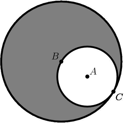 A circle with center A and radius three inches is tangent at C to a circle with center-example-1