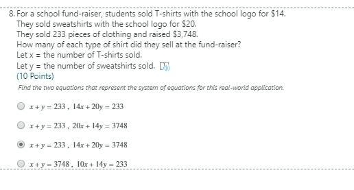 For a school fund-raiser, students sold T-shirts with the school logo for $14. PLEASE-example-1