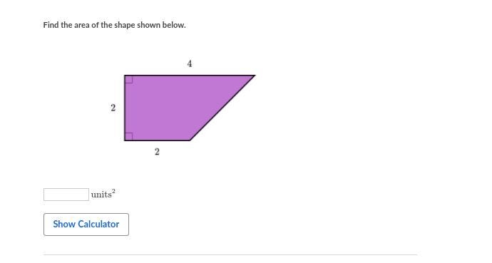 Find the area of the shape shown below.-example-1