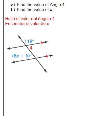 Find the value of Angle 4. Find the value of x.-example-1