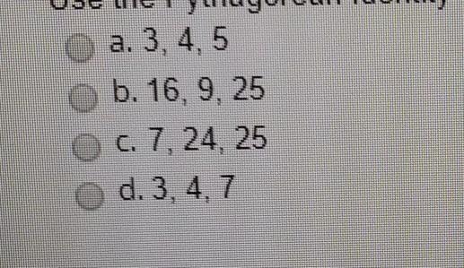 Use the Pythagorean identity on page 10 with x = 4 and y= 3 to generate a Pythagorean-example-1