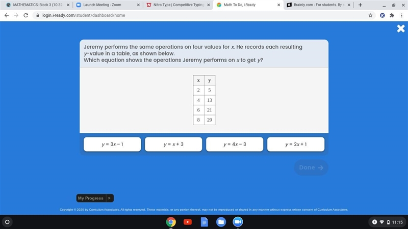 Jeremey performs the same operations on four values of x. He records each resulting-example-1