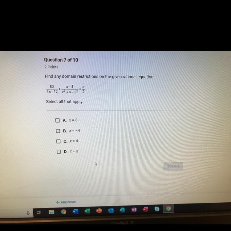 Find any domain restrictions on the given rational equation Select all that apply-example-1