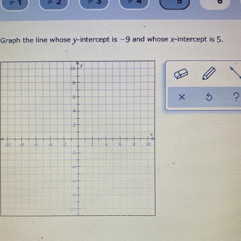 Graph the line whose y-intercept is - 9 and whose x-intercept is 5.-example-1