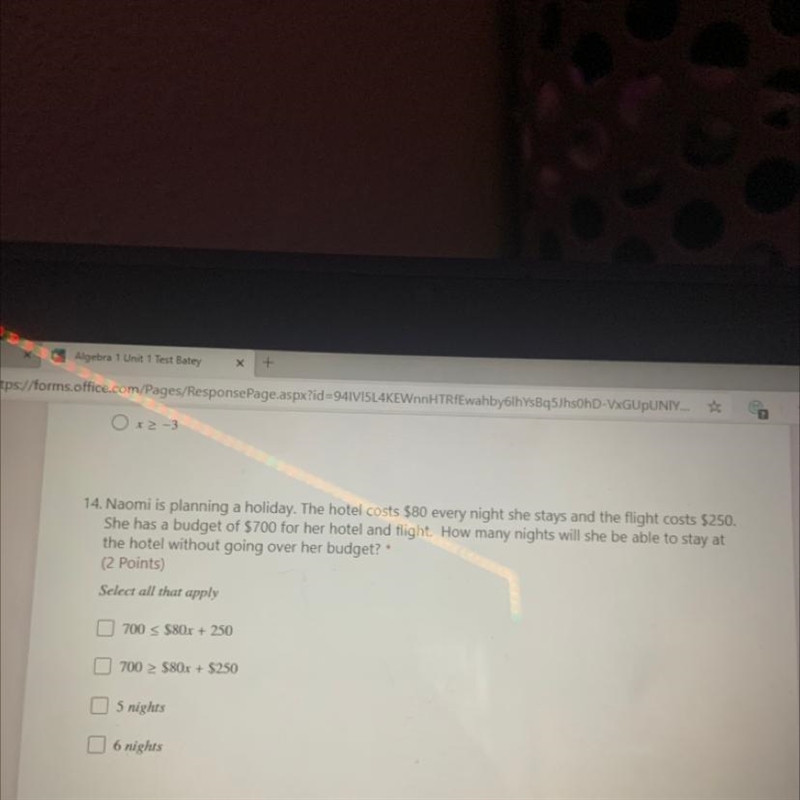 Need help ASAP please ‼️‼️ Naomi is planning a holiday. The hotel costs $80 every-example-1