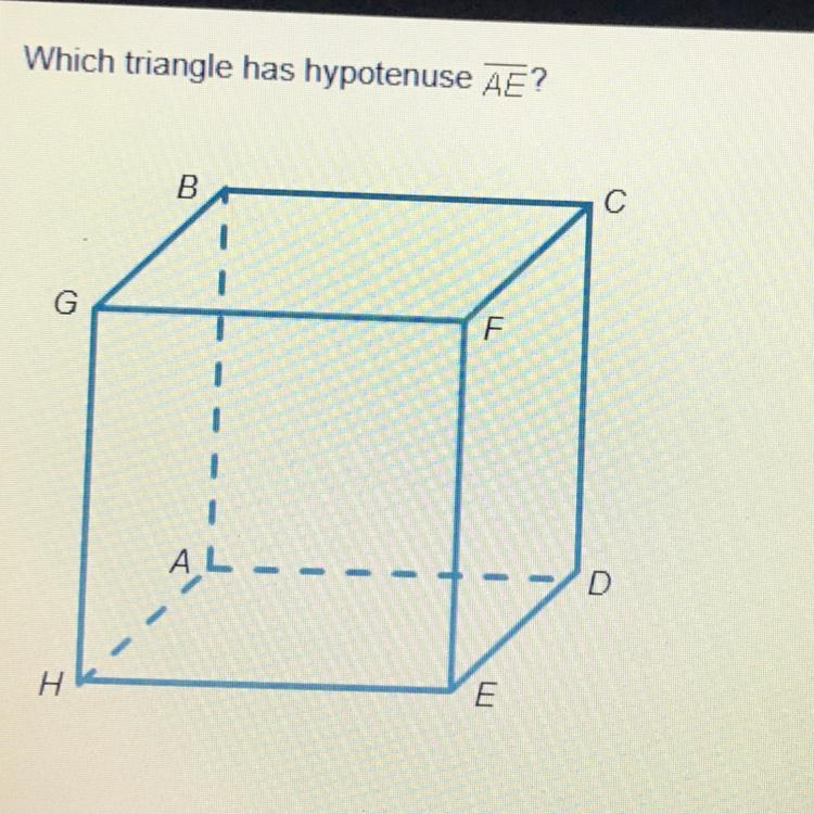 Which triangle has hypotenuse AE Choices: Triangle BAE Triangle CAE Triangle GAE Triangle-example-1