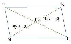 Help please! Figure JKLM is a parallelogram. The measures of line segments MT and-example-1