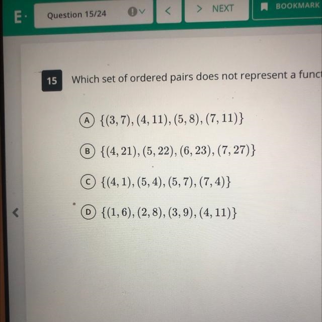 Which set of ordered pairs dose not represent a function?-example-1