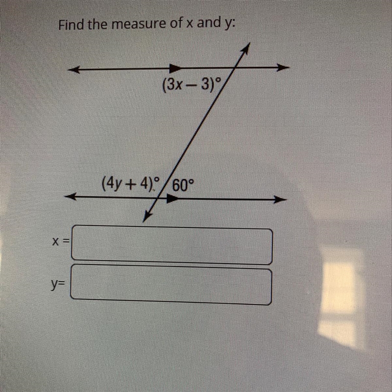 Find the measure of x and y:-example-1