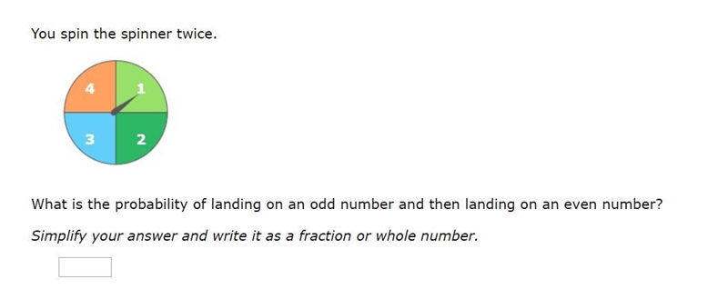 Please help! Correct answers only please! You spin the spinner twice. What is the-example-1