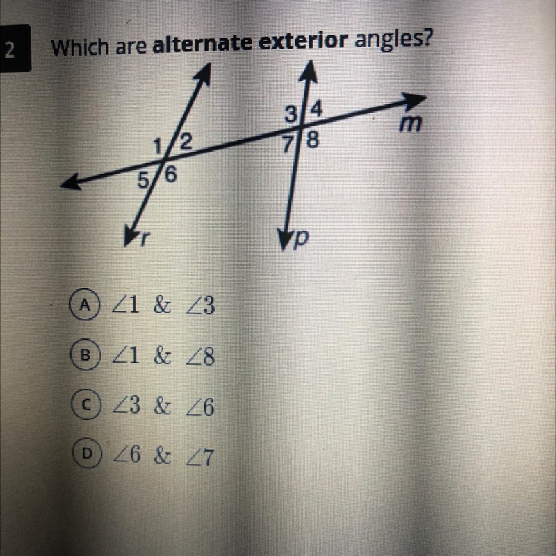 Which are alternate exterior angles? HELPPP PLZZZ!-example-1