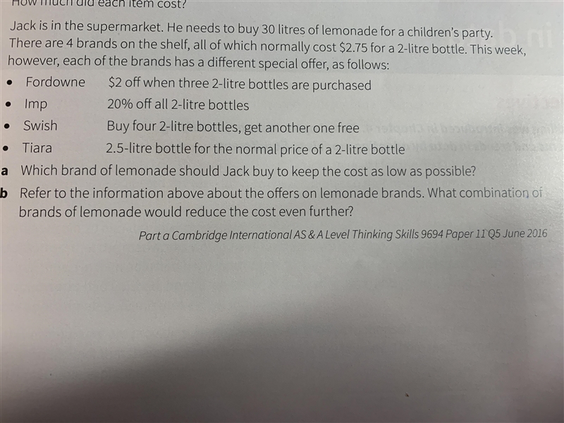 Refer to the information above about the offer on lemonade brands. What combination-example-1