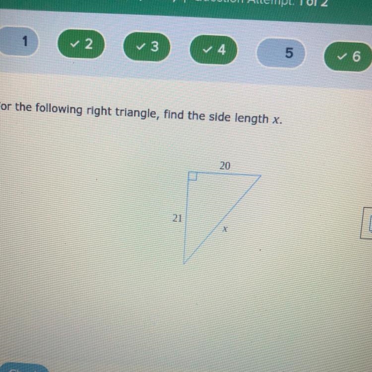 For the following right triangle, find the side length x.-example-1