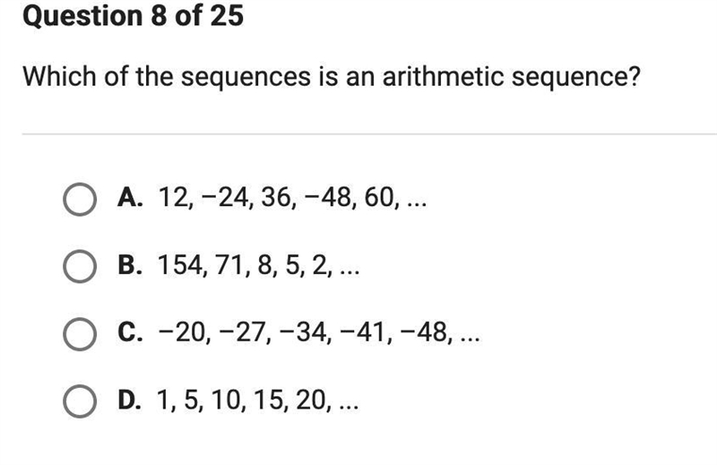 Which of the sequences is an arithmetic sequence-example-1