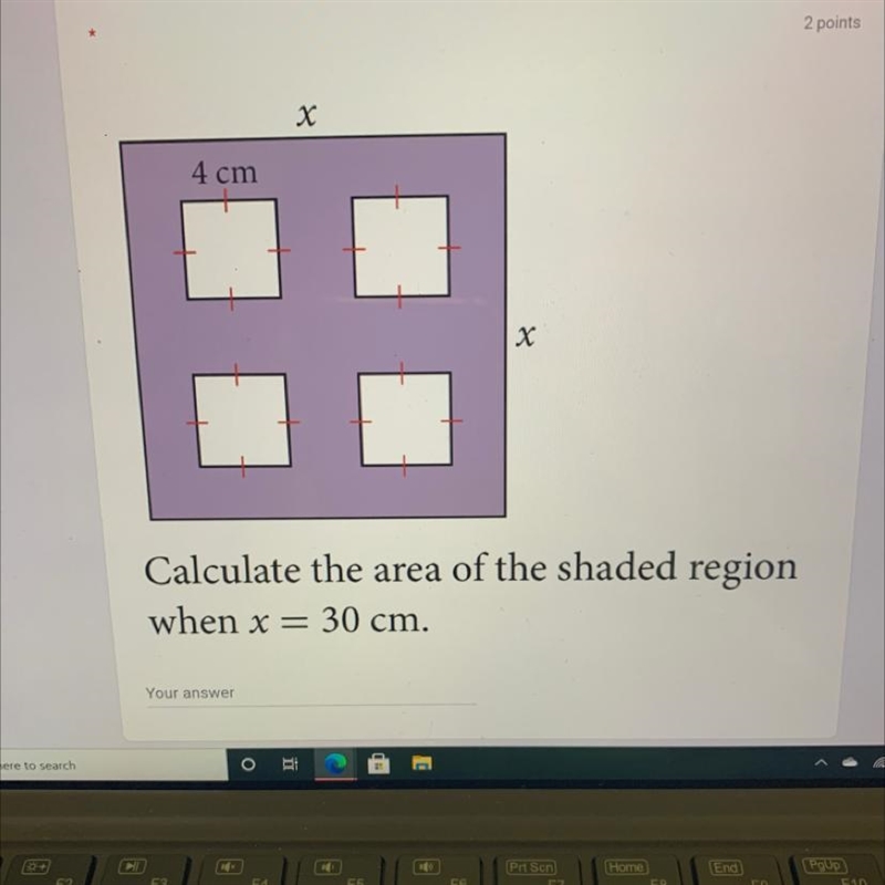 Calculate the area of the shaded region when x=30 cm-example-1