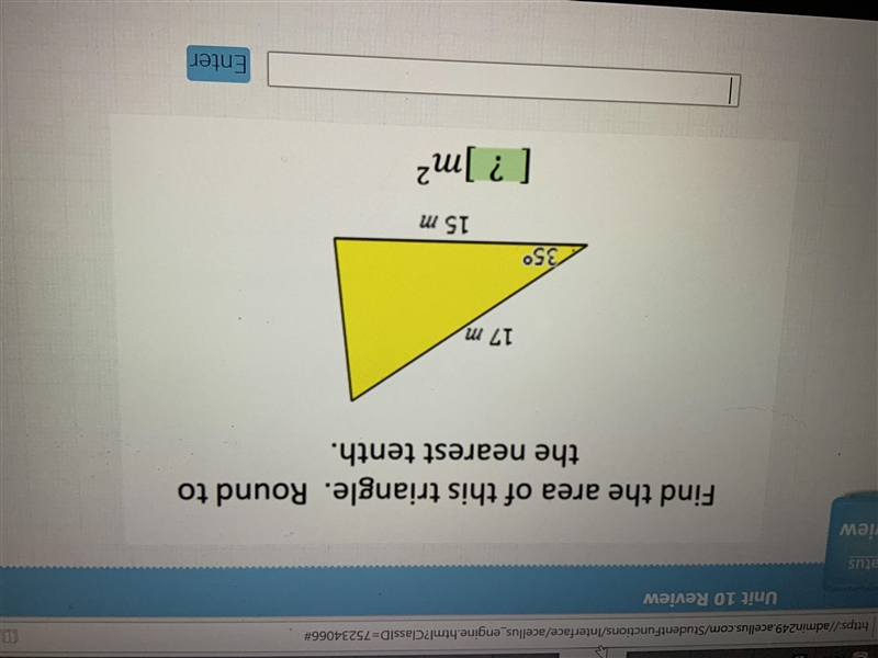 Find the area of this triangle. round to the nearest tenth-example-1