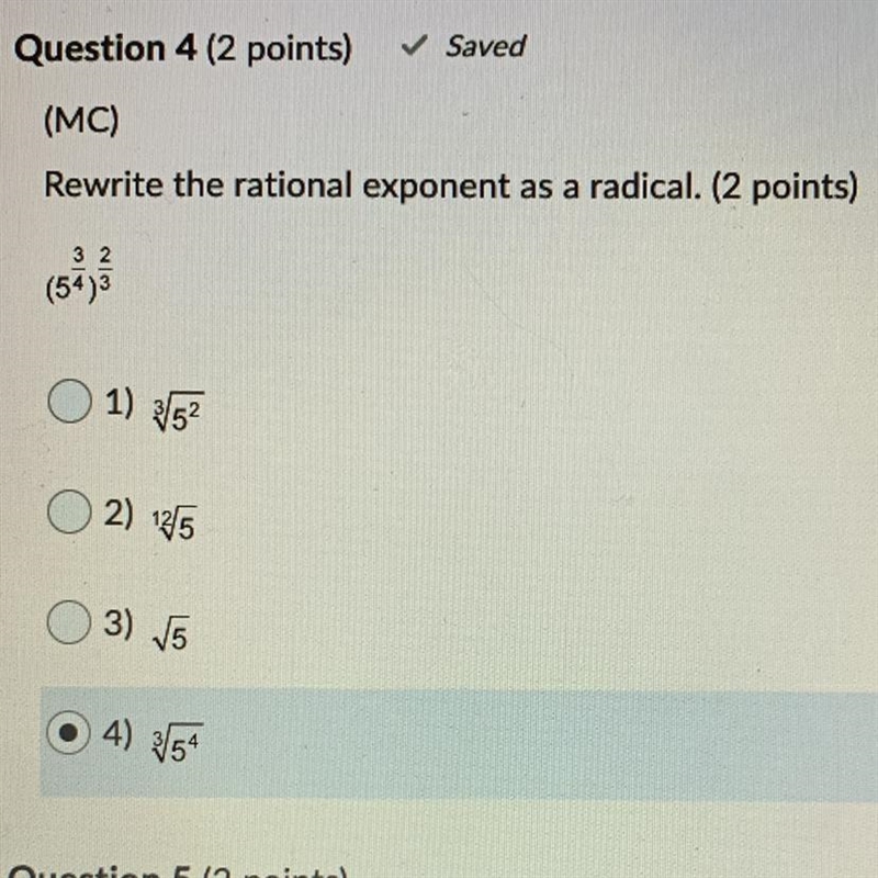 Please help! Rewrite the rational exponent as a radical. (2 points)-example-1