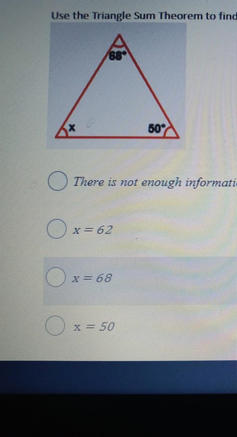 Use the Triangle Sum Theorem to find x.​-example-1