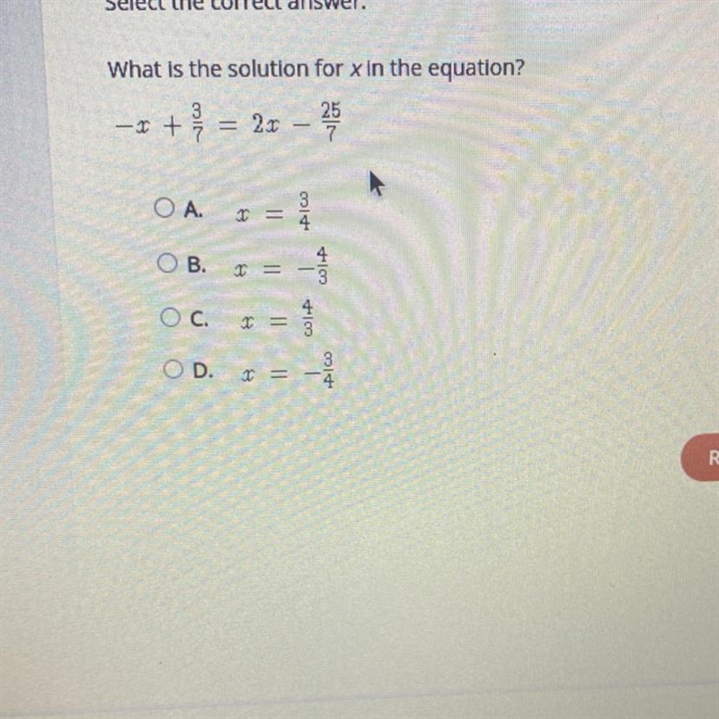 What is the solution for x in the equation? 3 * = 2r 쪽 OA. r = ICO OB. = مراجع OC-example-1