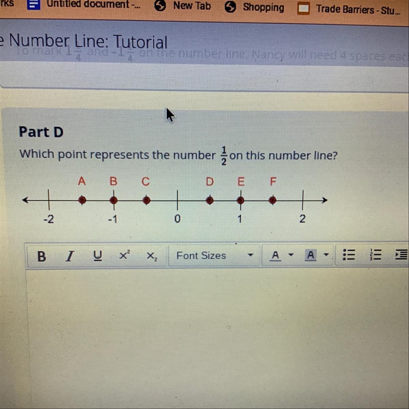 Which point represents the number 1/2 on this number line?-example-1