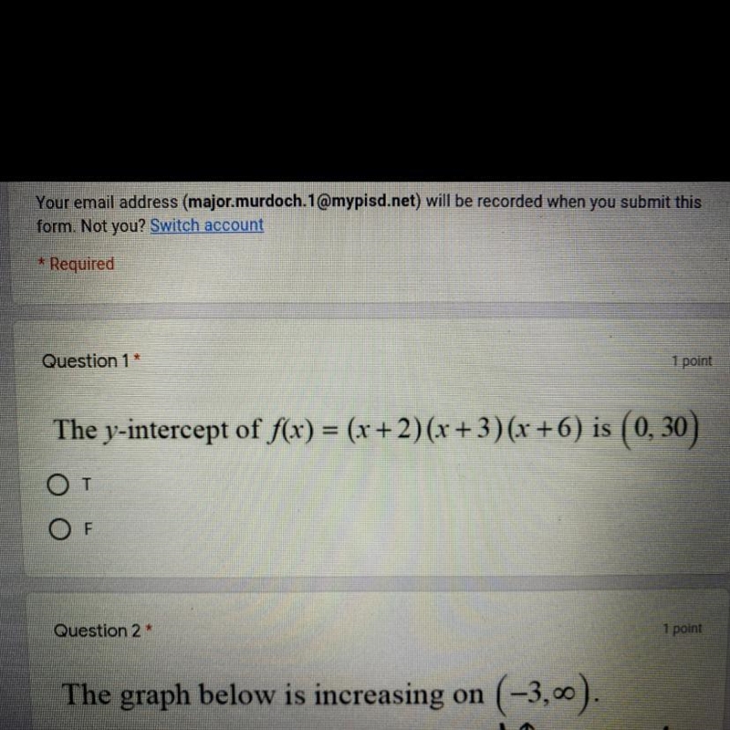 The y-intercept of f(x)=(x+2)(x+3)(x+6) is (0,30) True or false-example-1