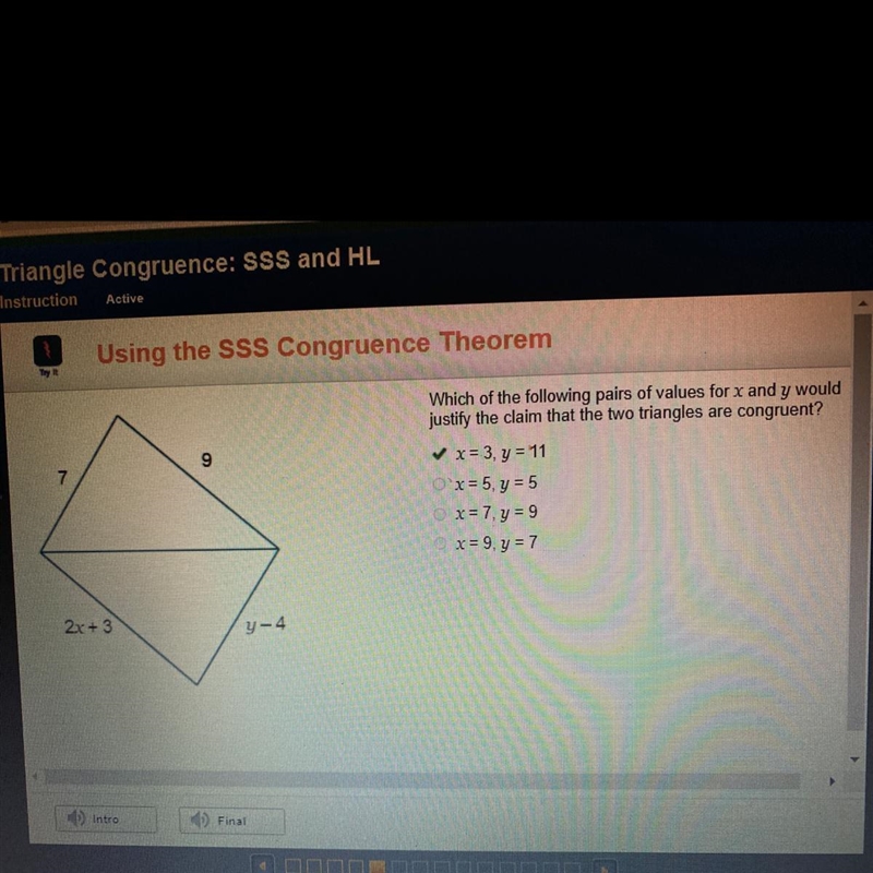 Which of the following pairs of values for x and y would justify the claim that the-example-1