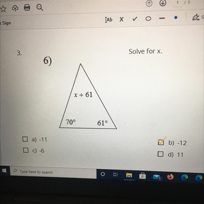 Solve for X (THE ANSWER IS THERE I JUST NEED THE WORK PLS HELP ME) Answer: b) -12-example-1