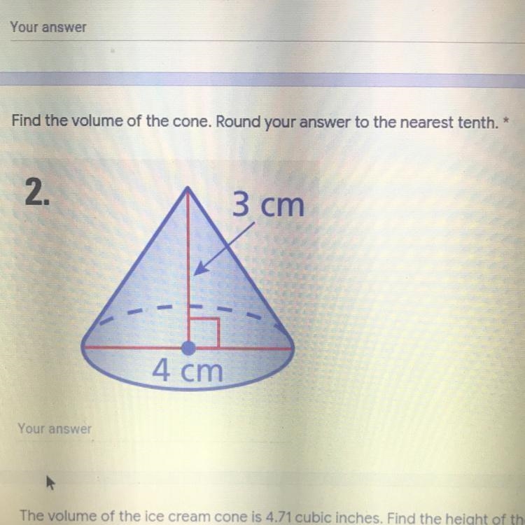 Find the volume of the cone. Round your answer to the nearest tenth-example-1