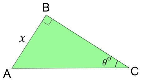 Given that x = 7.7 m and θ = 52°, work out AC rounded to 3 SF.-example-1