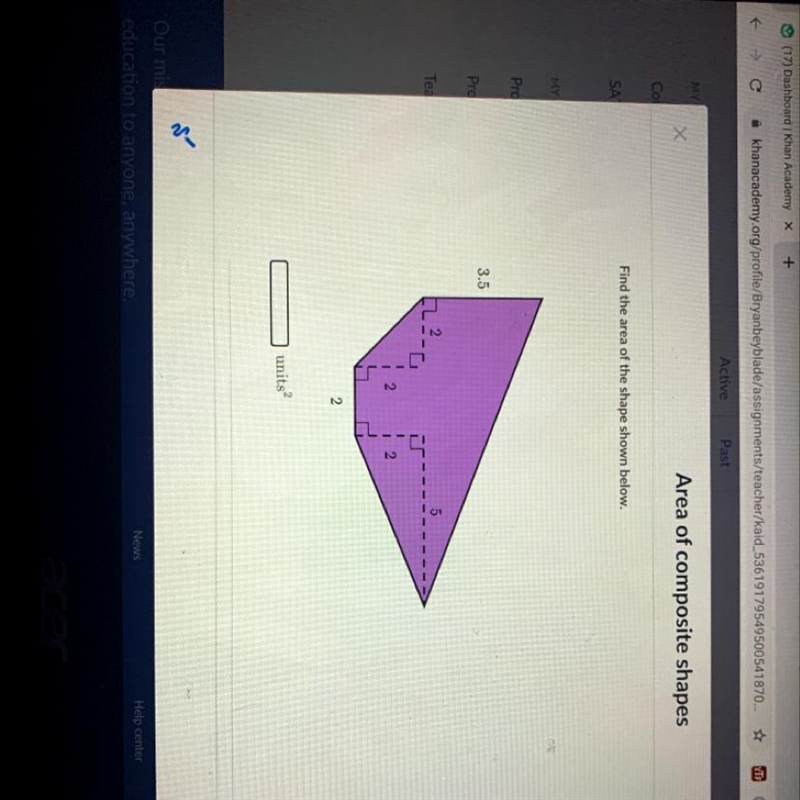 Find the area of the shape shown below.-example-1