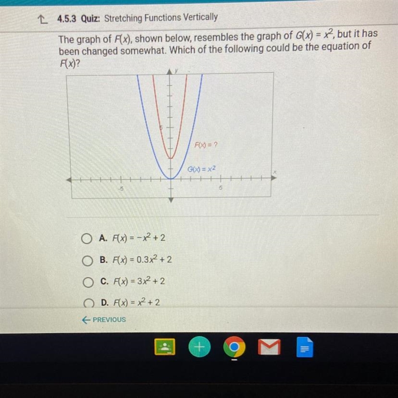 The graph of F(x) shown below resembles the graph of G(x) = x ^ 2 but it has been-example-1