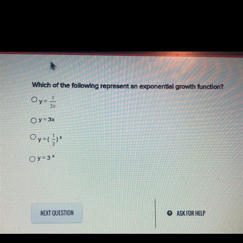 Which of the following represent an exponential growth function?-example-1