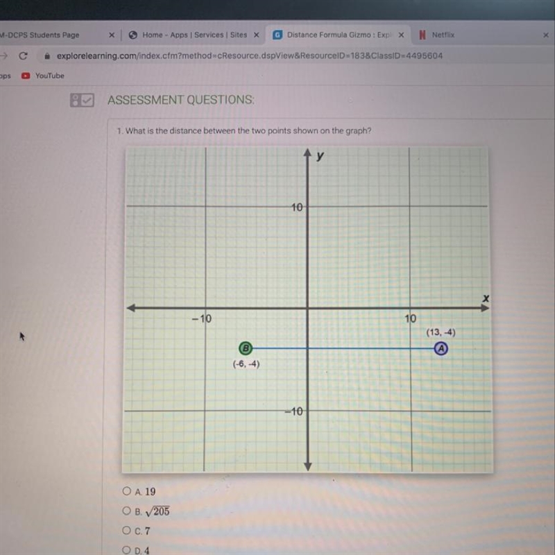 What is the distance between the two points shown on the graph?-example-1