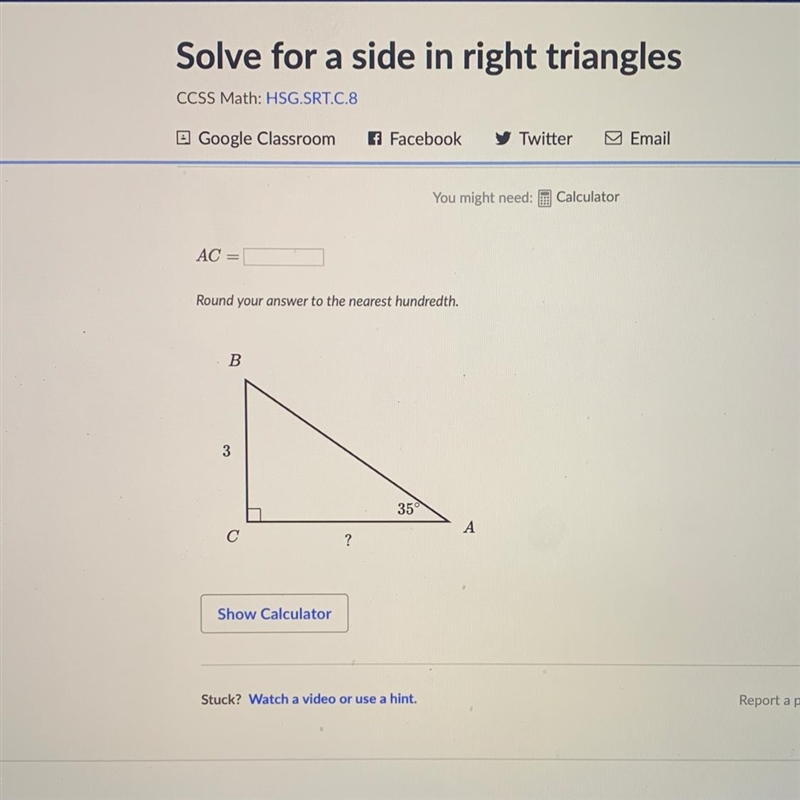 Solve for a side in right triangles-example-1