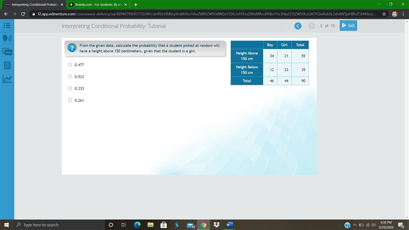 From the given data, calculate the probability that a student picked at random will-example-1